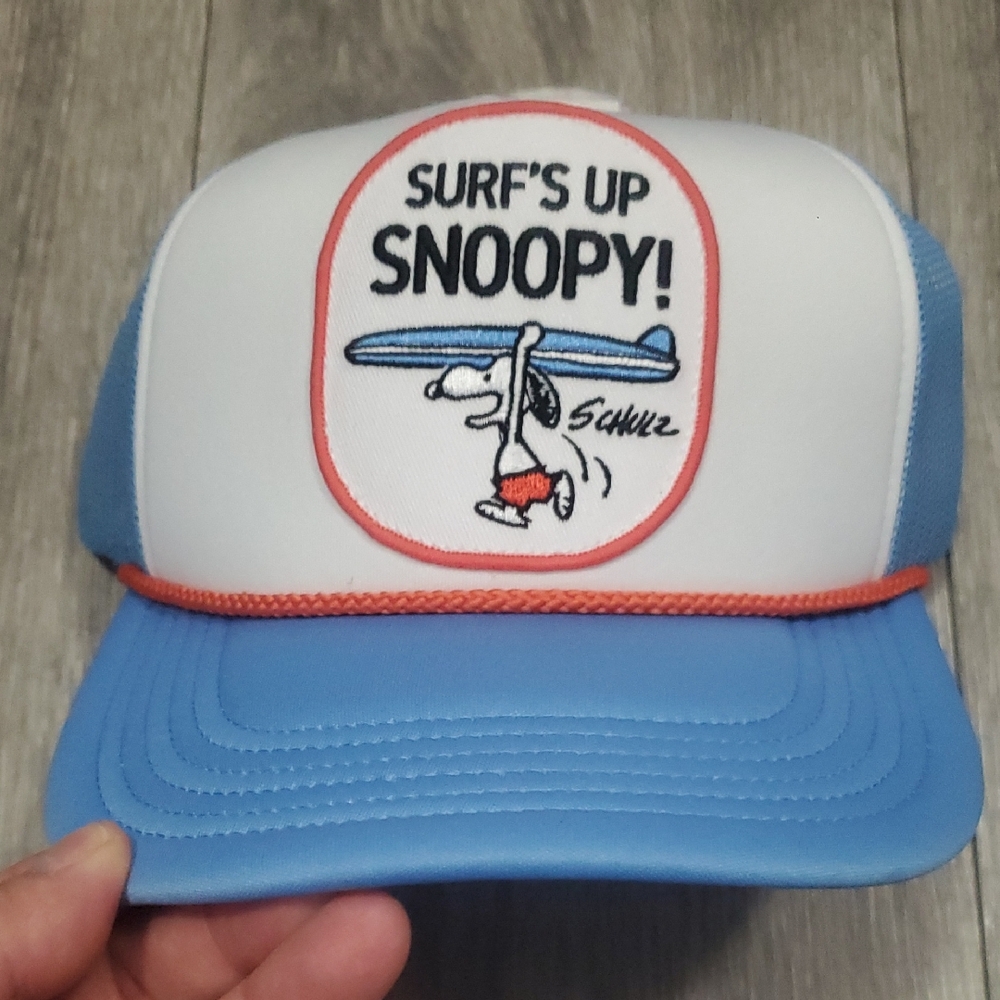 Peanuts Snoopy Surf Light Blue & White Trucker Hat Cap
